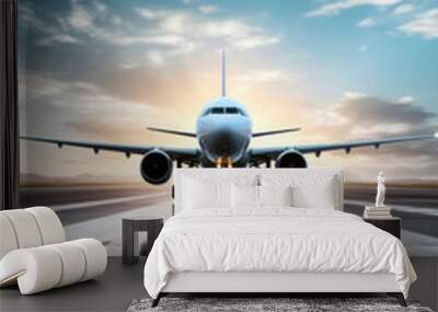 Plane on runway before takeoff. Wall mural