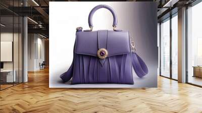 Purple color designer luxury leather handbag product showcase for e-commerce platform. Wall mural