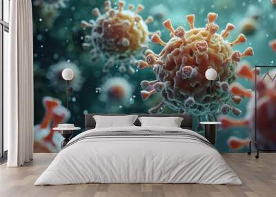 Scientific Research and Microbiology Concept, Bacteria and cells of a biological organism under microscope in the laboratory. Generative AI. Wall mural