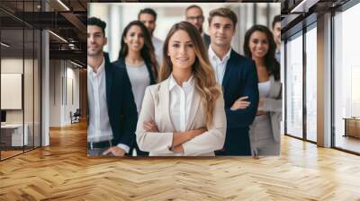 Smiling group of diverse young business people standing together in a modern office, Successful creative business team. Wall mural