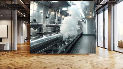 Steam piping for commercial kitchen installed. Generative AI. Wall mural