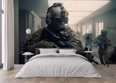 SWAT , Military operation, War Concept. Wall mural