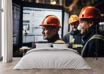 Team of engineers working control room at a mining site. Wall mural