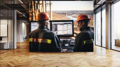 Team of engineers working control room at a mining site. Wall mural