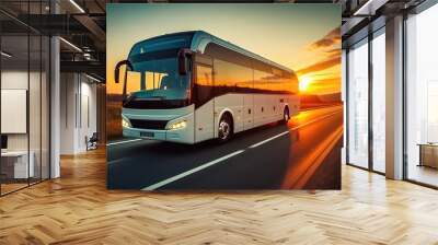 Tourist bus driving on highway. Wall mural