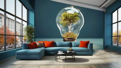 Tree growing inside light bulb, Alternative energy, Green energy. Wall mural