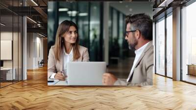 Two mature business executives having conversation at meeting, Discussing about digital corporate strategy in office. Wall mural