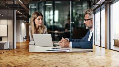 Two mature business executives having conversation at meeting, Discussing about digital corporate strategy in office. Wall mural