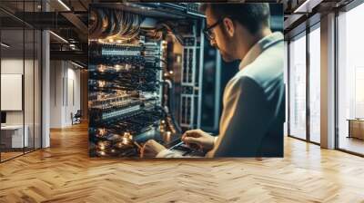 Two technicians working in an IT-Hardware rollout for customers in the banking industry. Wall mural