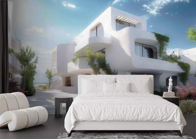 Villas in the city, pure white, environmentally friendly. Generative AI. Wall mural