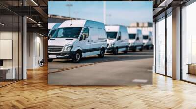 White cargo vans parked at warehouse. Wall mural