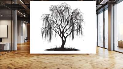 A Weeping Willow Tree Silhouette - Evoking Emotions of Serenity and Sorrow - Illustration of Willow Tree - Vector of Willow Tree - Silhouette of Willow Tree
 Wall mural