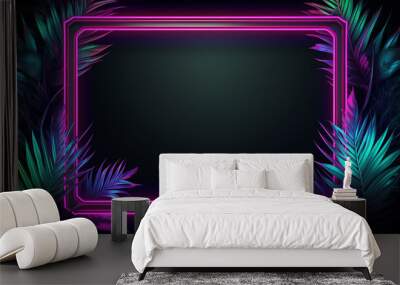 Bright Neon Palm Leaves Luminous Frame Wall mural