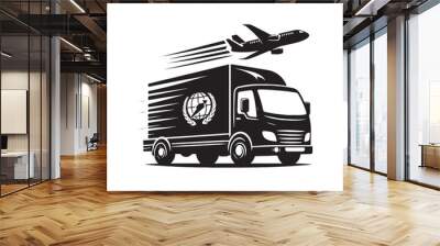 Enigmatic Delivery Truck Vector Ensemble - Crafting Shadows of Efficient Transportation with Courier Truck Illustration - Minimallest Delivery Truck Vector Wall mural