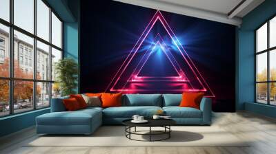 Geometric Triangular Figure in Neon Light Wall mural