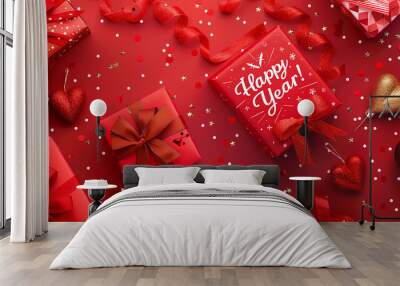 Happy New year Valentine's Banner Design with Gift Boxes Wall mural