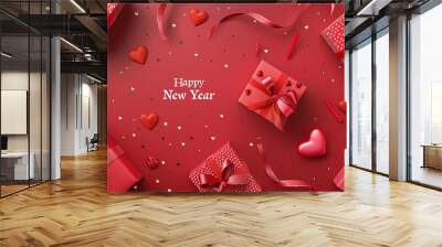 Happy New year Valentine's Banner Design with Gift Boxes Wall mural