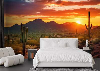 Sunset Over Cactus in Sonoran Desert Hill Wall mural