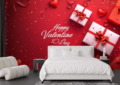 Valentine's Day Banner Design with Gift Boxes New year Wall mural