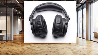 Black headphones isolated on white background. Wall mural