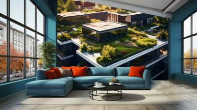 Eco-friendly architecture with green roofs and passive heating, Wall mural