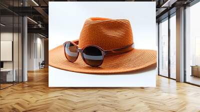 Stylish sunglasses and a wide-brimmed hat Wall mural