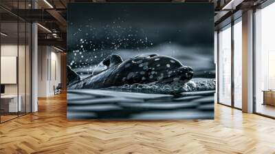 A baby dolphin is swimming in the water. Wall mural