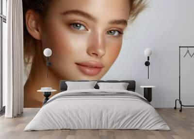 A beautiful young woman with clean skin and blue eyes Wall mural