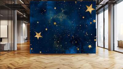 A blue and gold star pattern on a dark background. Wall mural