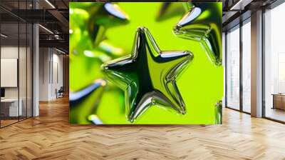 A bunch of shiny stars on a green background Wall mural