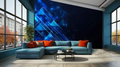 A dark background with blue triangles. Wall mural