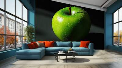 A green apple sitting on top of a table Wall mural