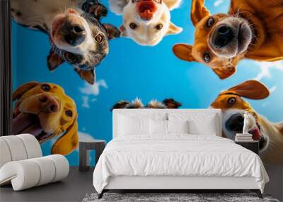 A group of dogs looking up at the camera Wall mural