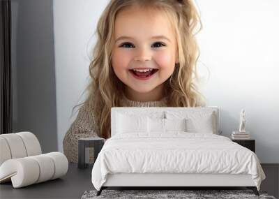 A little girl sitting at a desk with a computer Wall mural