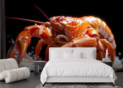 A lobster is standing in the water with its claws extended. Wall mural