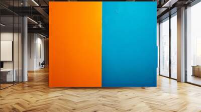 A painting of two orange and blue walls. Wall mural