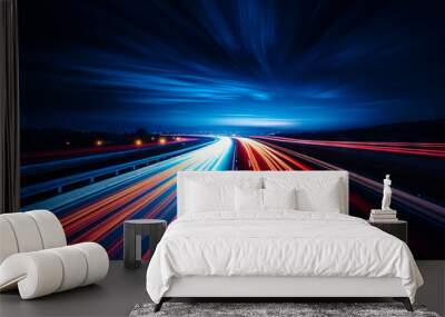 Long exposure of highway at night with lot of lights. Wall mural