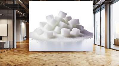 Pile of sugar cubes on white surface. Wall mural