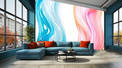 Set of two abstract lines on white background with blue and pink wave. Wall mural