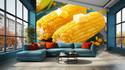 Two pieces of corn on the cob with butter. Wall mural