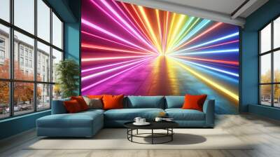 3d render, abstract background with colorful spectrum. Modern wallpaper with neon rays and glowing lines Wall mural