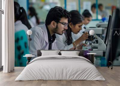 indian scientific microbiology lab workers analyzing research data (3) Wall mural