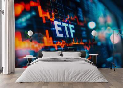 Letters ETF on stock finance or trading chart analysis, exchange-traded funds background Wall mural