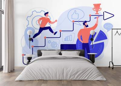 a man running up to the hand drawn stairs as a concept of coaching, business training, goal achievme Wall mural