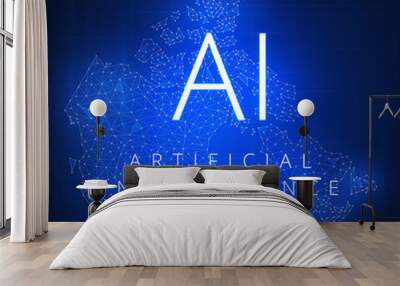 Blockchain technology artificial intelligence concept. Wall mural