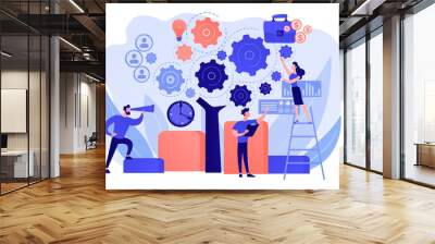 Business operation planning. Software technology integration. Enterprise architecture, IT standard for your business, business it management concept. Pink coral blue vector isolated illustration Wall mural