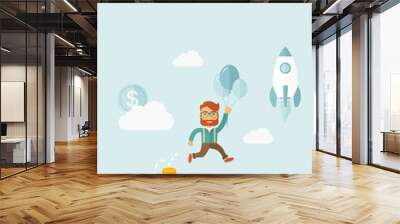 Businessman in balloon Wall mural