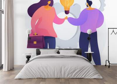 Collective creativity. Coworkers shaking hands. Partnership work, colleagues collaboration, business deal. Creative thinking, experience exchange. Vector isolated concept metaphor illustration Wall mural