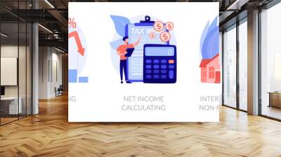 Company profit and loss flat icons set. Investment taxation. Calculating loss, calculating net income, international and non-resident taxes metaphors. Vector isolated concept metaphor illustrations Wall mural