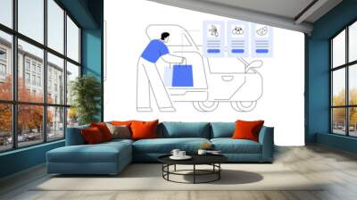 Curbside pickup at a grocery store isolated vector illustrations set Wall mural